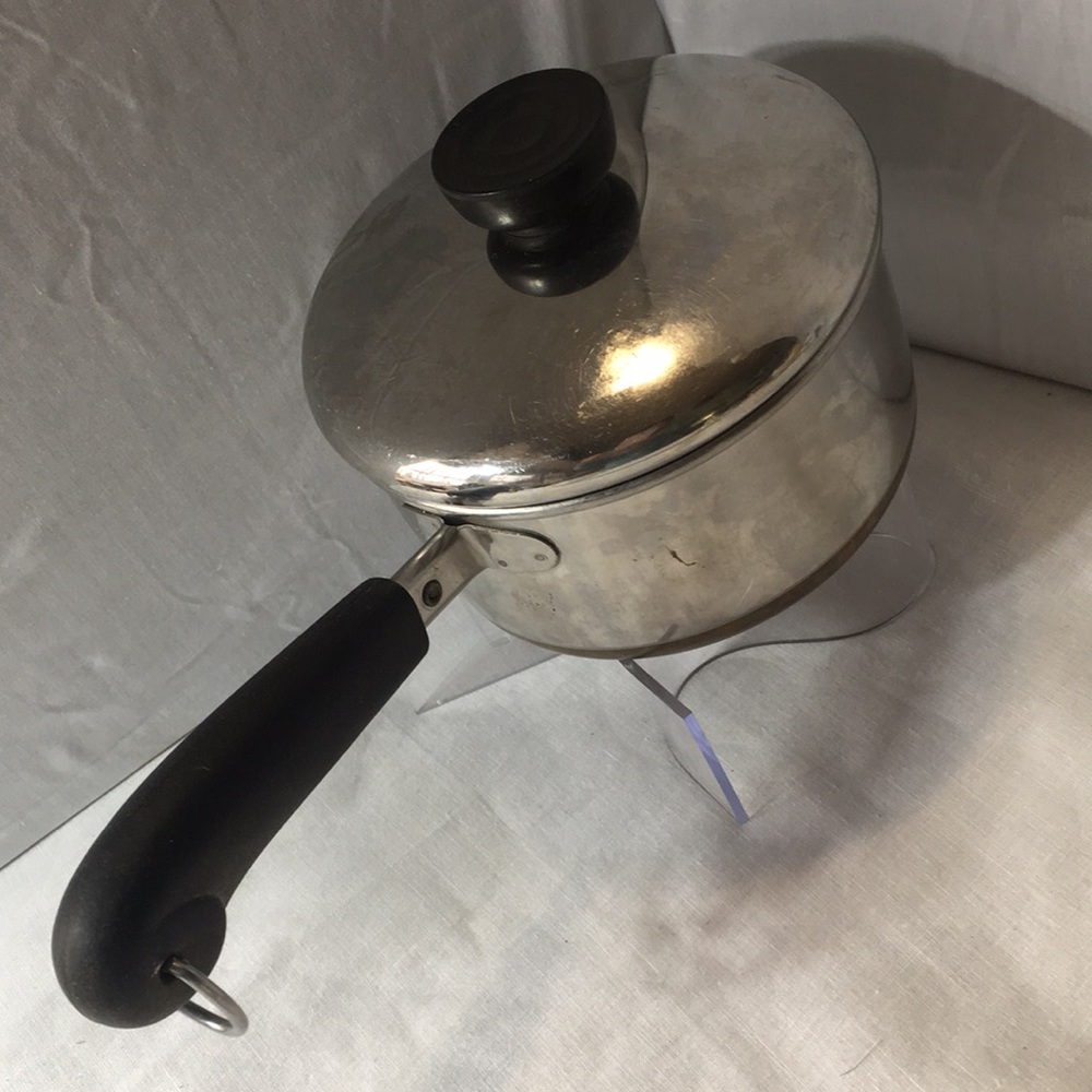 Vintage Revere Ware copper bottom stainless   1 quart saucepan with lid